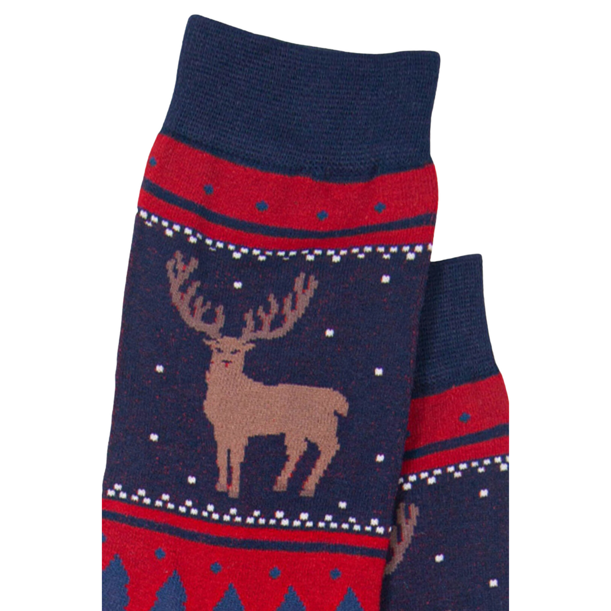 Red Men's Fair Isle and Stag Print Bamboo Print Socks