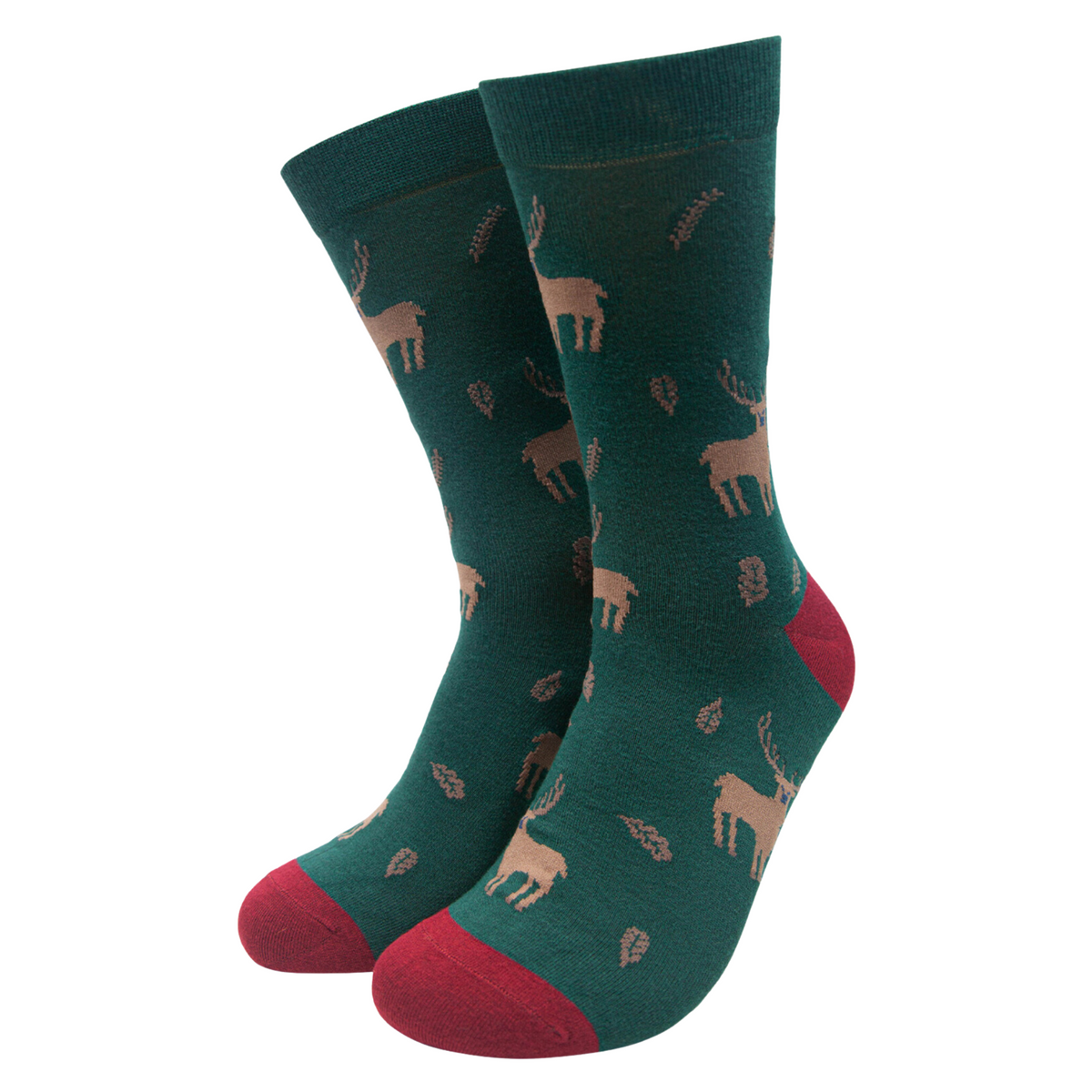 Green Men's Stag Print Bamboo Socks