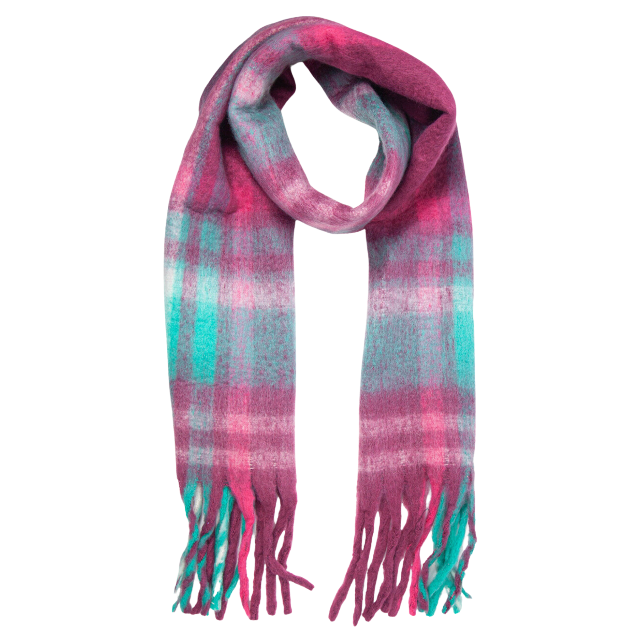 Raspberry Green Check Heavyweight Scarf | Tasselled Winter Scarf – John ...
