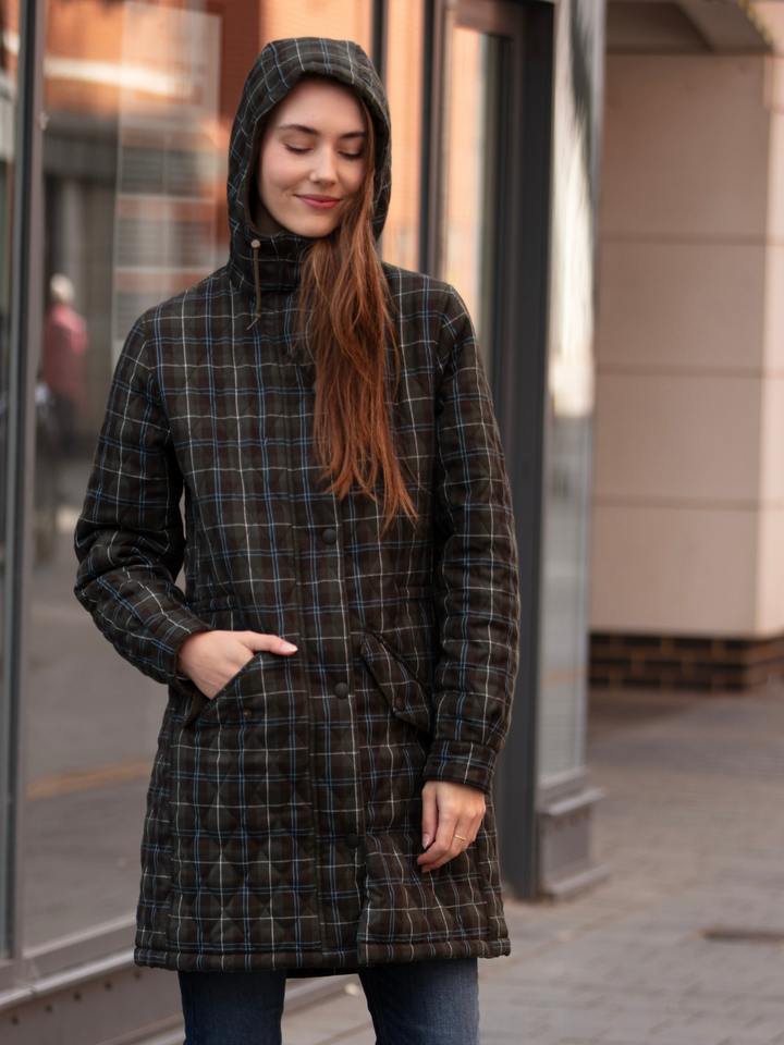Newmarket Olive Check Quilted Hooded Coat – John Partridge & Co