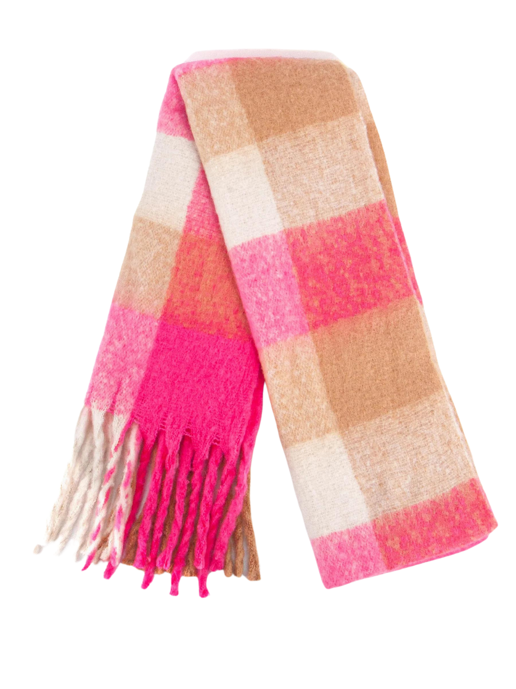 Pink Heavyweight Check Print Scarf
