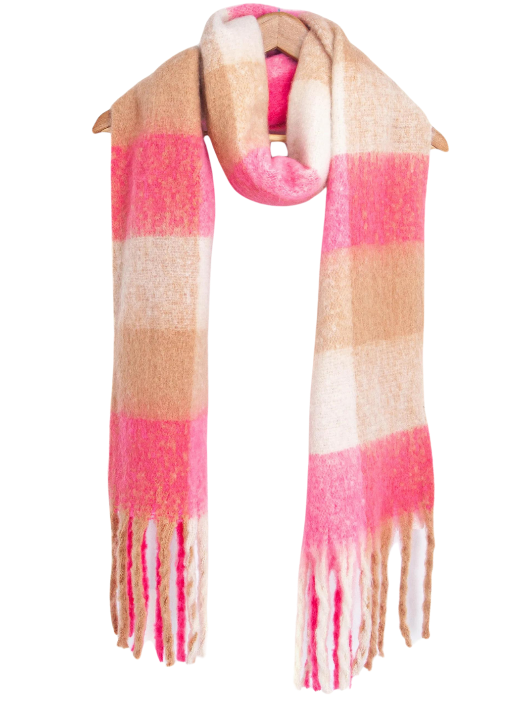 Pink Heavyweight Check Print Scarf