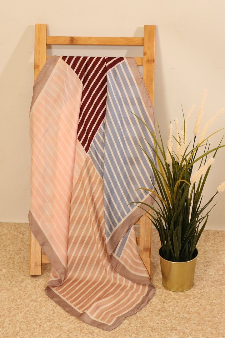 Ladies Scarf - Grey Stripe Faux Silk Scarf - John Partridge & Co