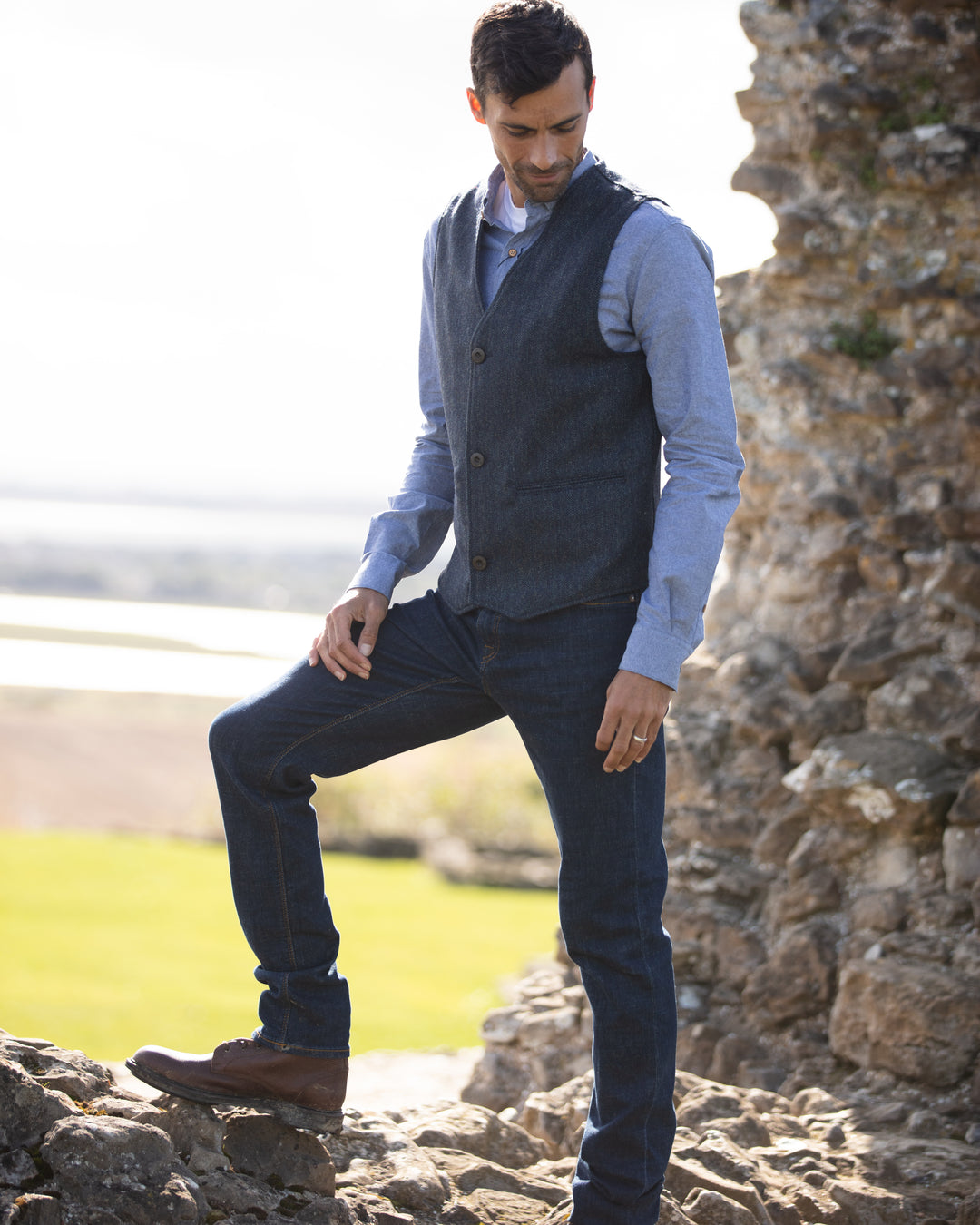 Stafford Tweed Waistcoat Navy | Mens Tweed | John Partridge & Co