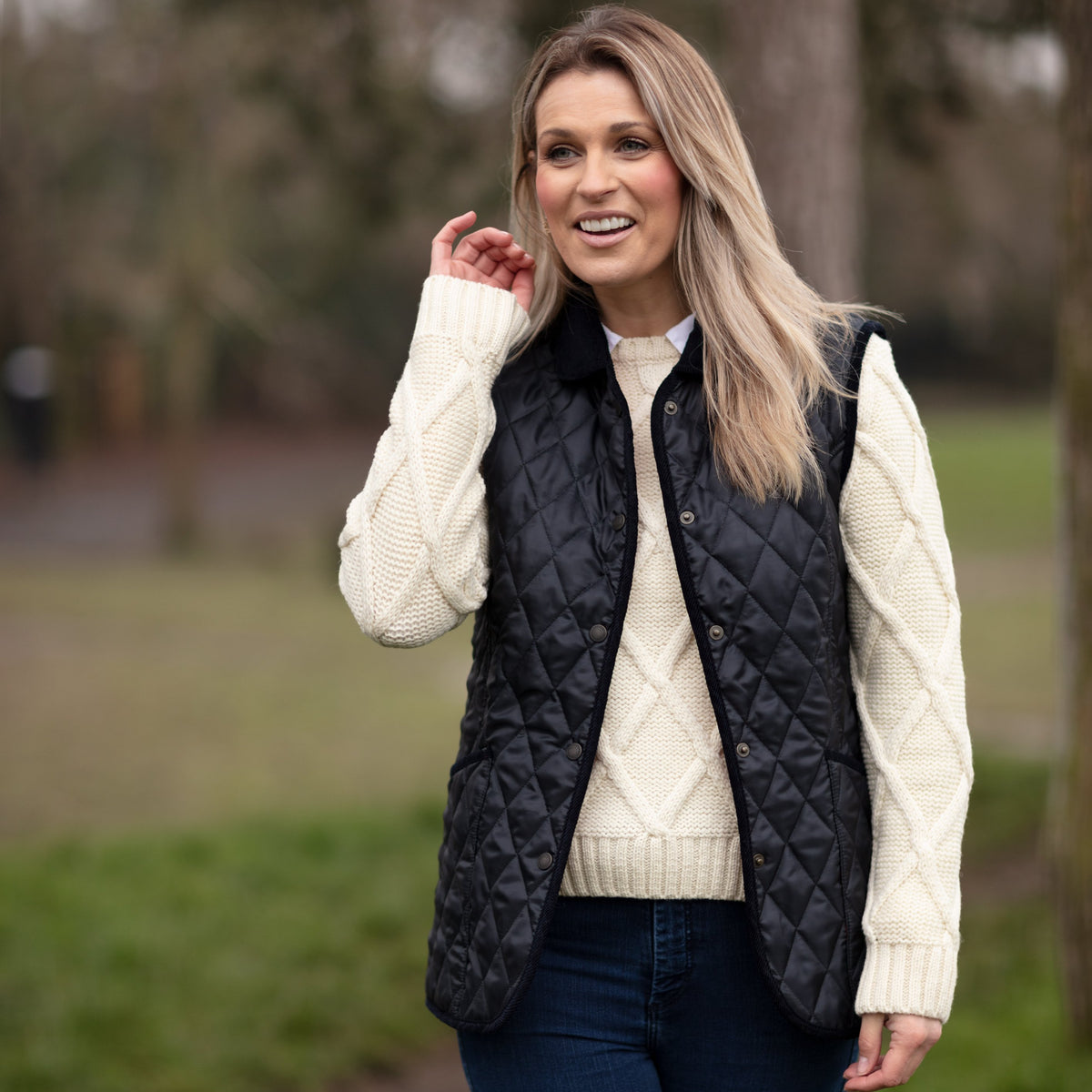 Ladies Cross Hatch Jumper - Cream - John Partridge & Co