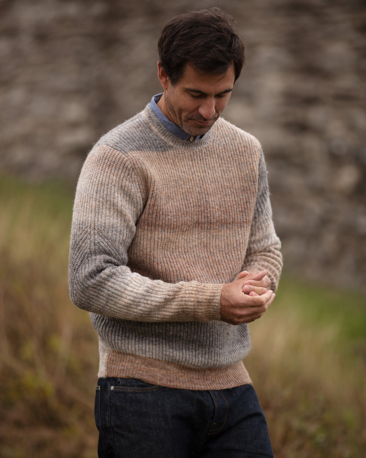 Ombre Eco Crew Neck - Brown Melange | John Partridge
