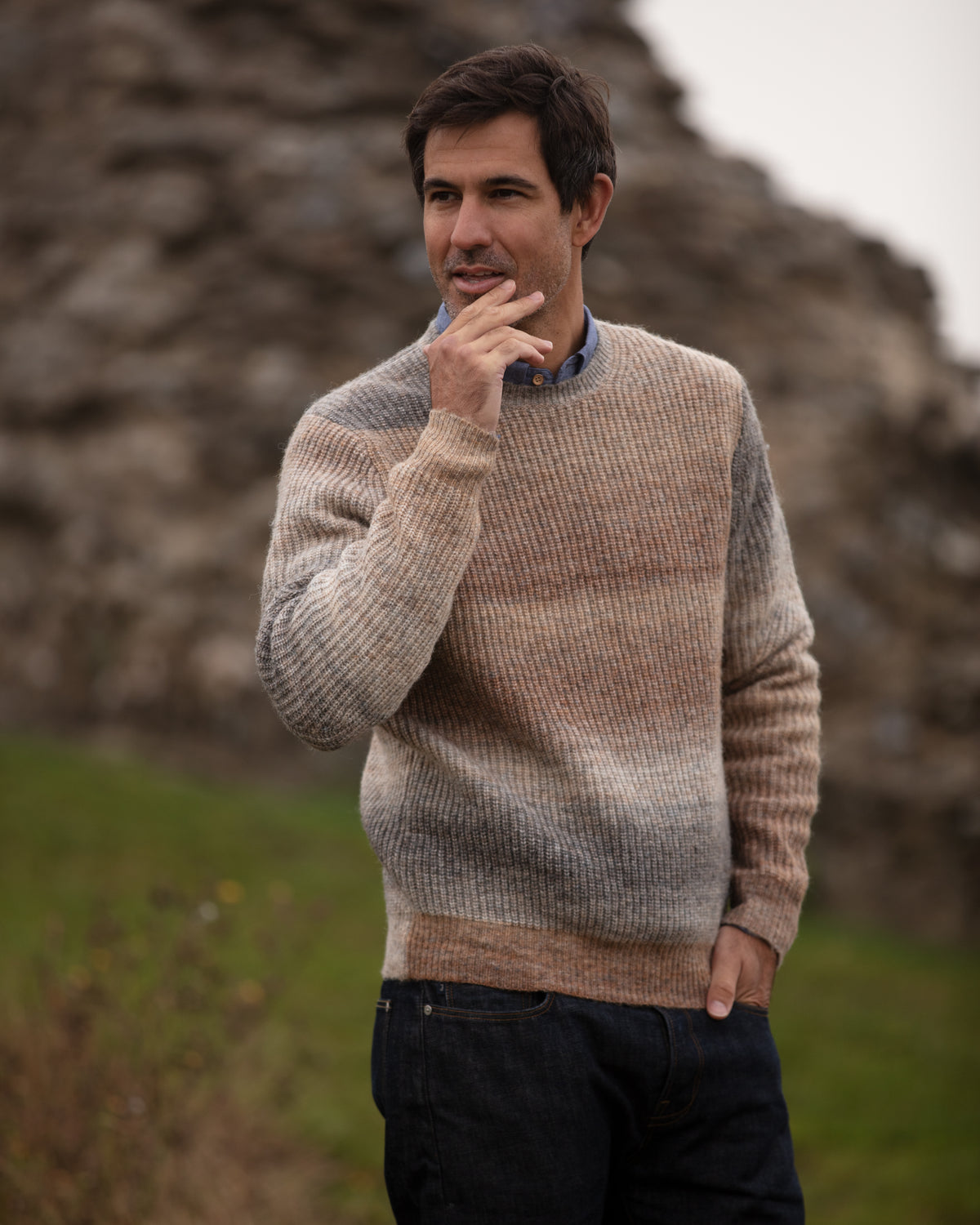 Ombre Eco Crew Neck - Brown Melange | John Partridge