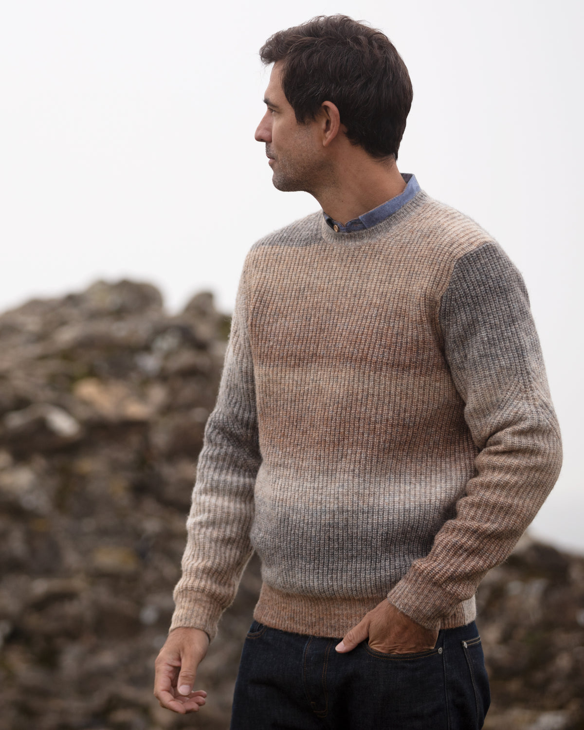 Ombre Eco Crew Neck - Brown Melange | John Partridge