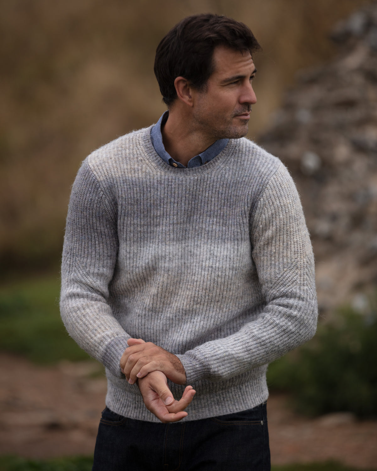 Ombre Eco Crew Neck - Light Grey Melange | John Partridge
