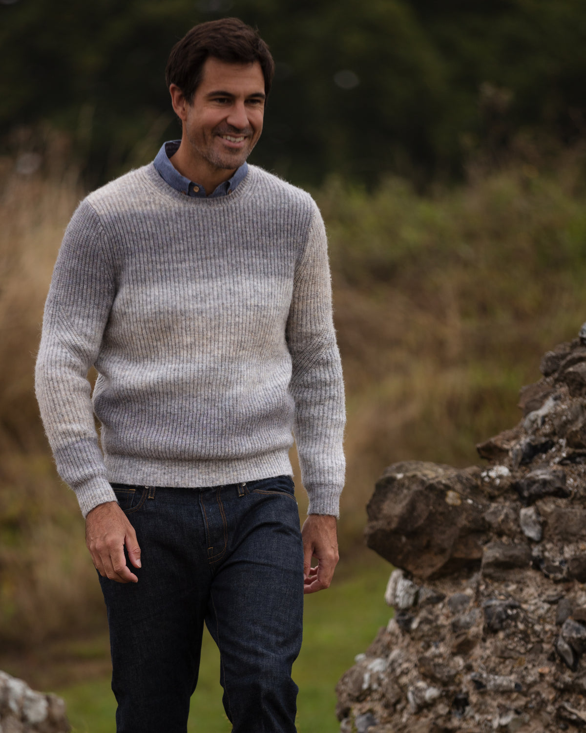Ombre Eco Crew Neck - Light Grey Melange | John Partridge