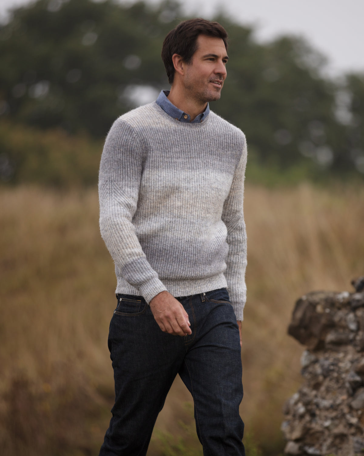 Ombre Eco Crew Neck - Light Grey Melange | John Partridge