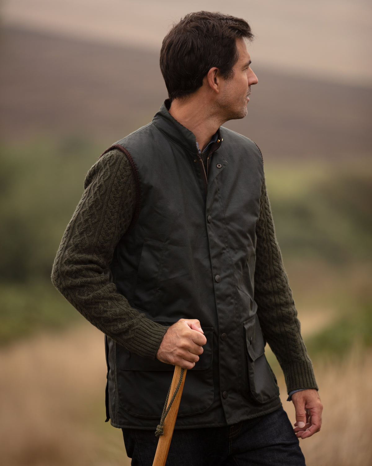 Oakland Wax Gilet - Sage | John Partridge
