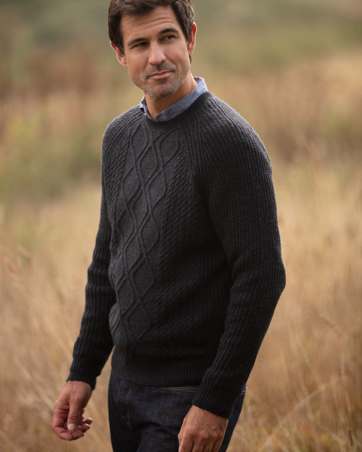 Diamond Panel Crew Neck Jumper Charcoal | John Partridge