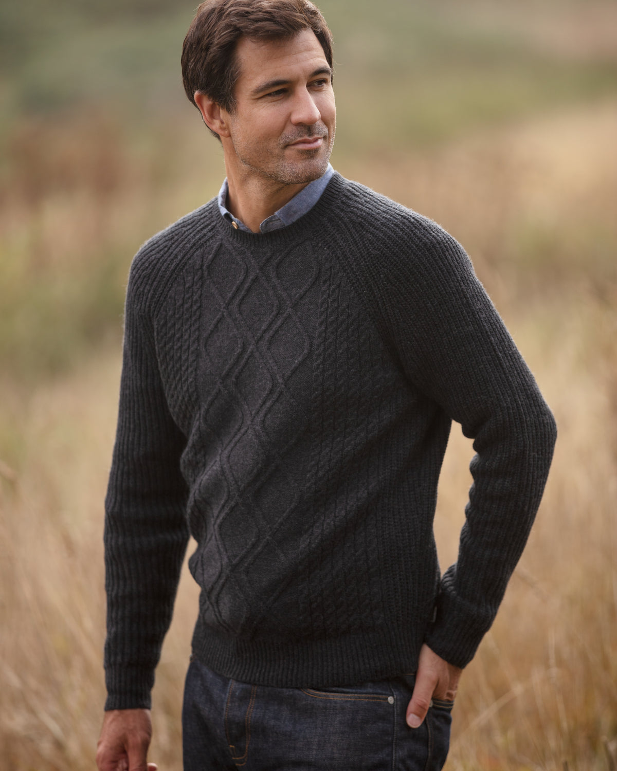 Diamond Panel Crew Neck Jumper Charcoal | John Partridge