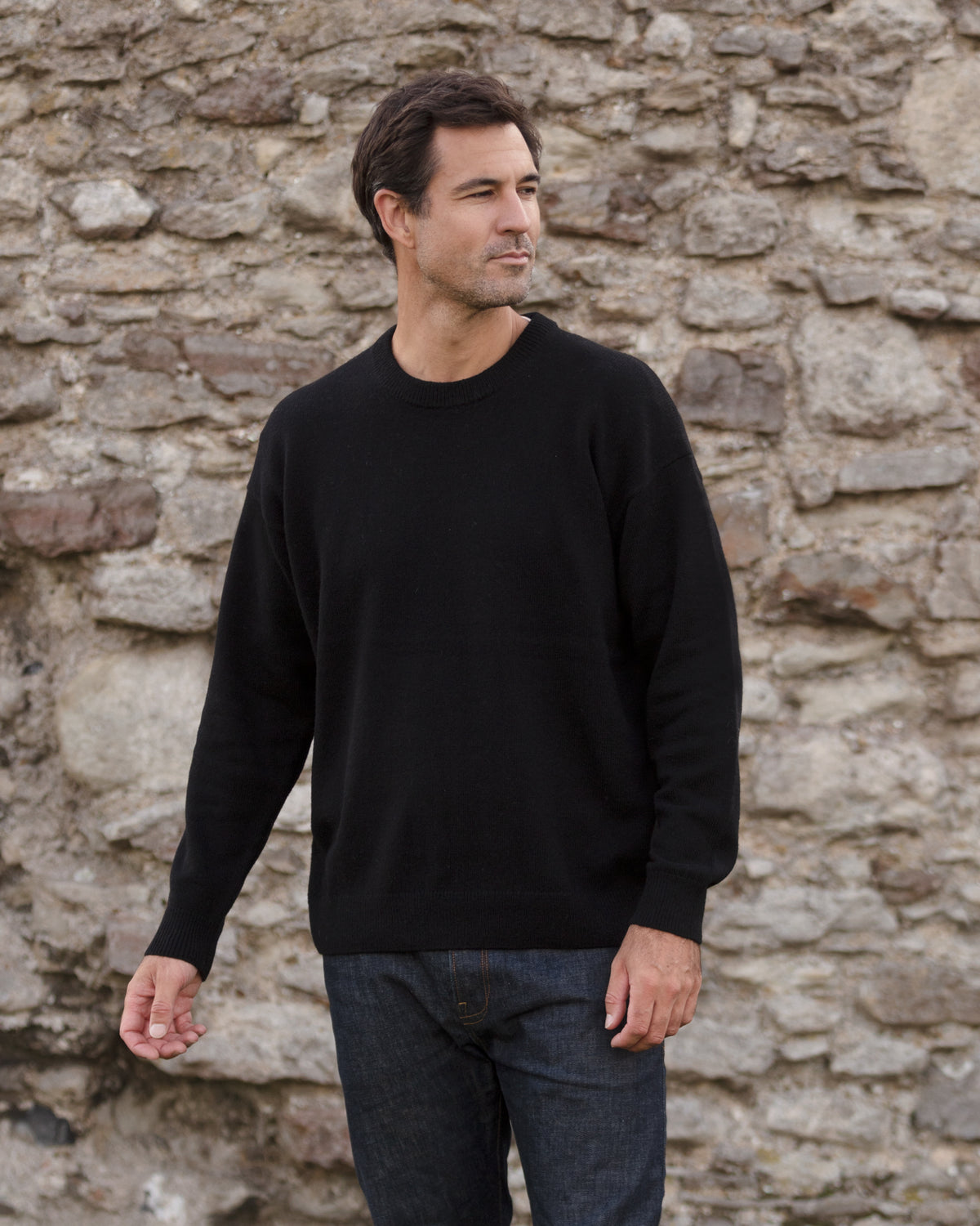 Oversized Crew Neck Jumper - Black | John Partridge