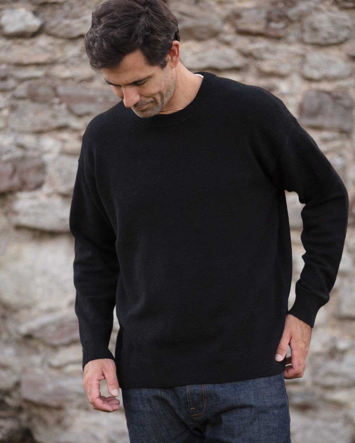 Oversized Crew Neck Jumper - Black | John Partridge
