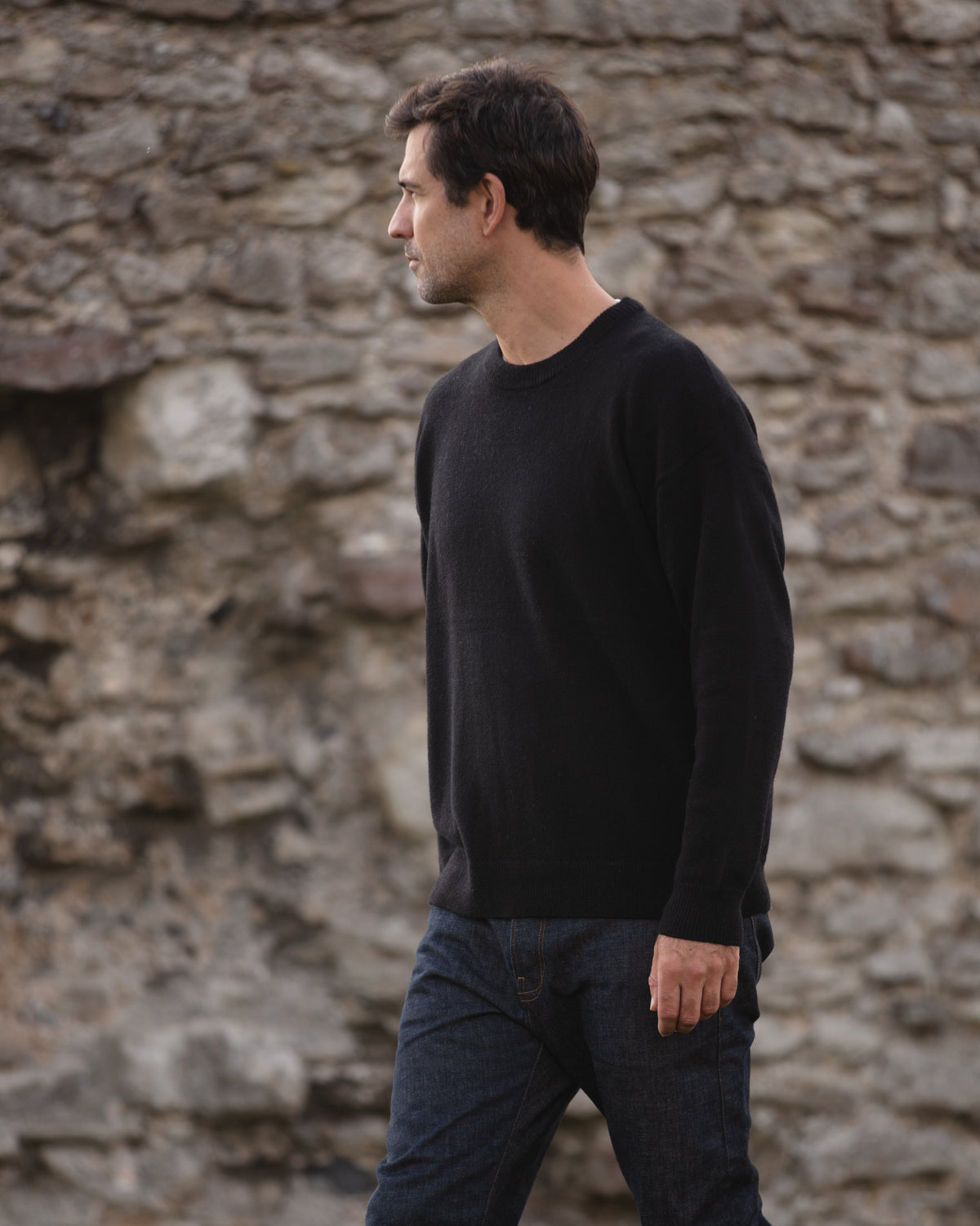 Oversized Crew Neck Jumper - Black | John Partridge