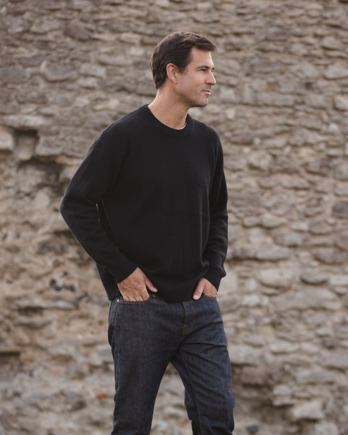 Oversized Crew Neck Jumper - Black | John Partridge