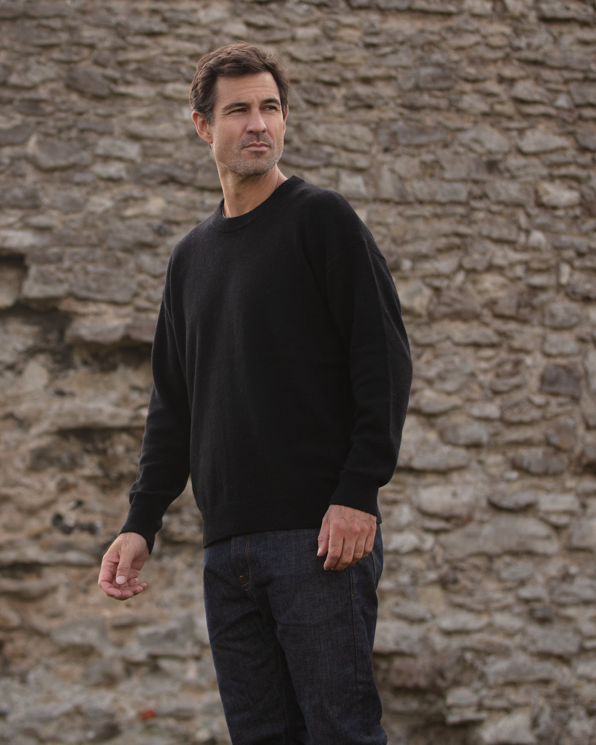 Oversized Crew Neck Jumper - Black | John Partridge