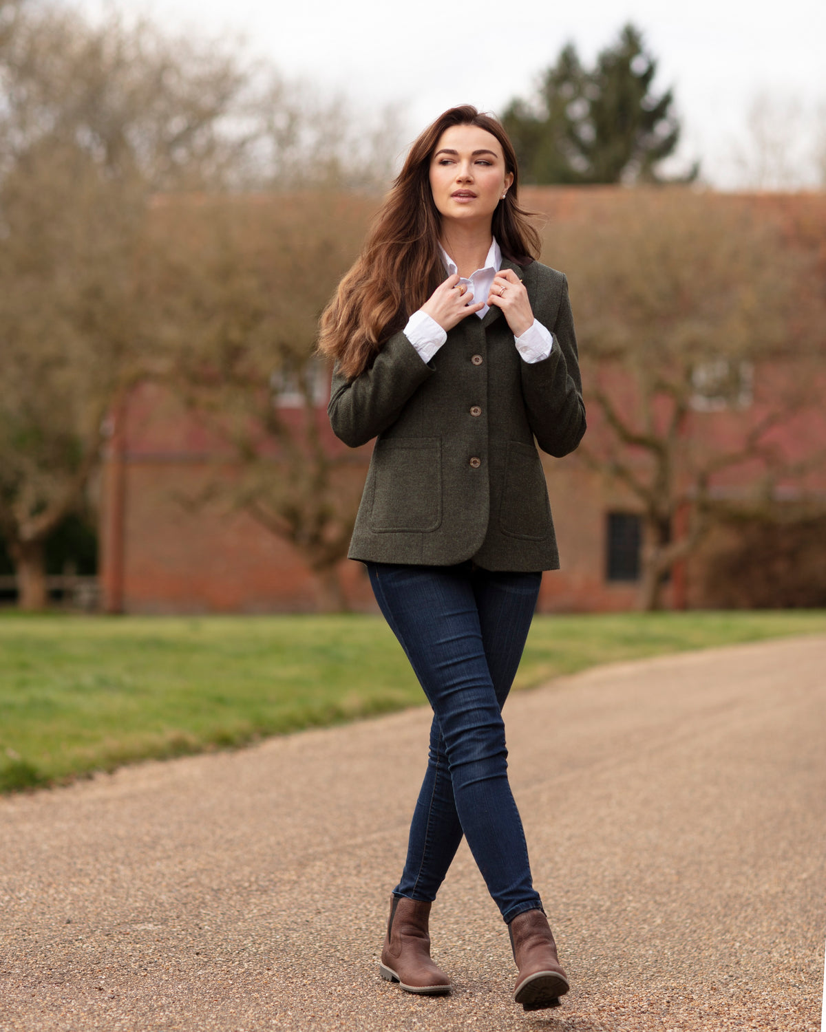 Ladies Country Style Tweed Blazer Jacket 
