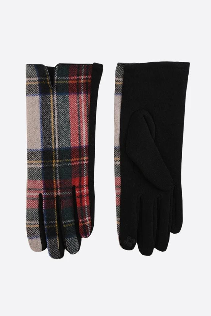 Gloves - Cream Red Tartan - John Partridge & Co