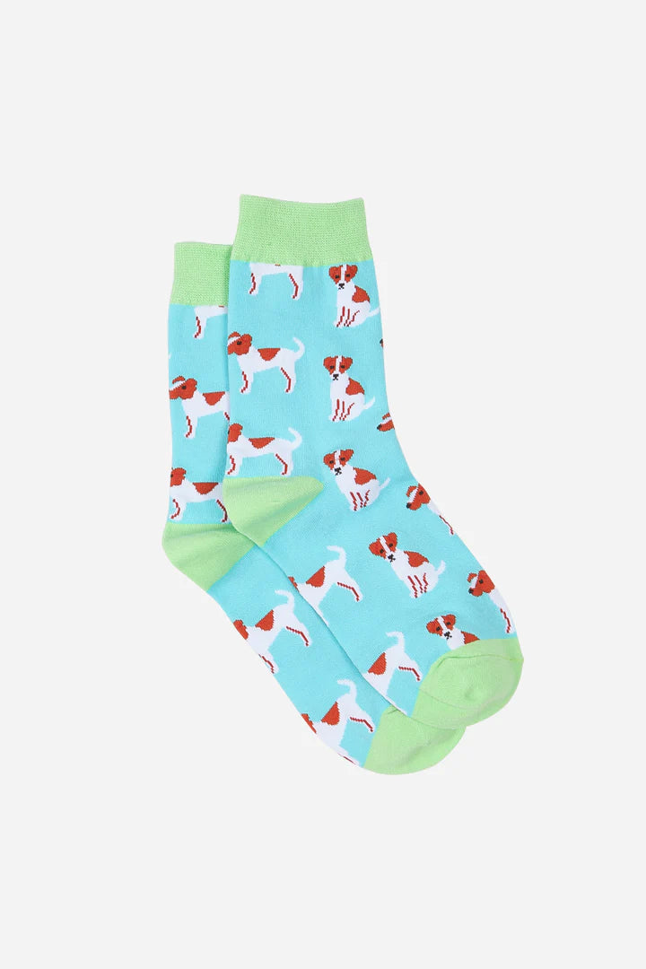 Blue Jack Russell Dog Print Bamboo Mix Socks
