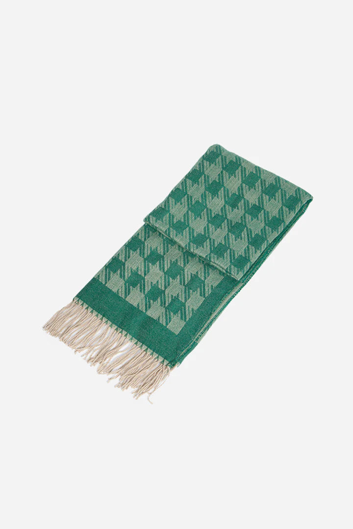 Green Houndstooth Blanket Scarf Tassels
