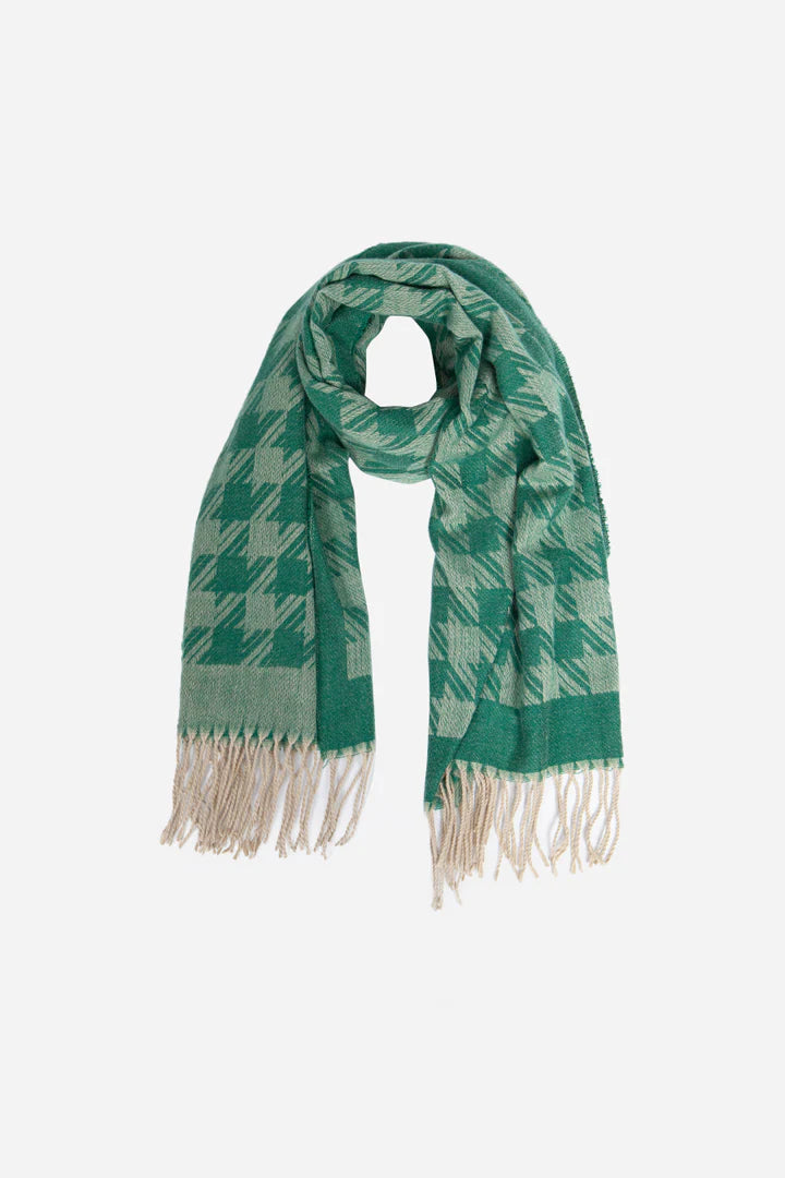 Green Houndstooth Blanket Scarf Tassels