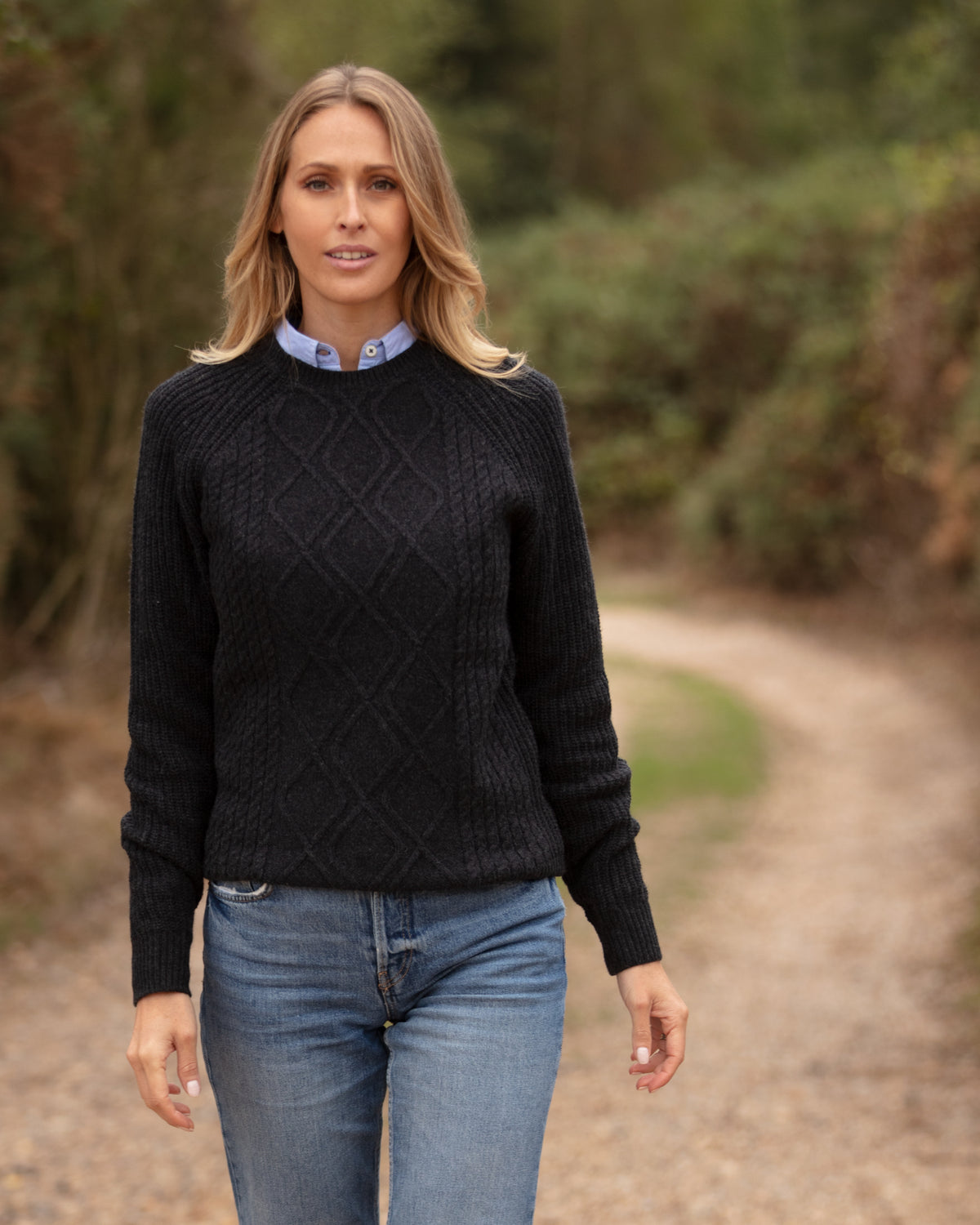 Diamond Panel Crew Neck Jumper Charcoal | John Partridge