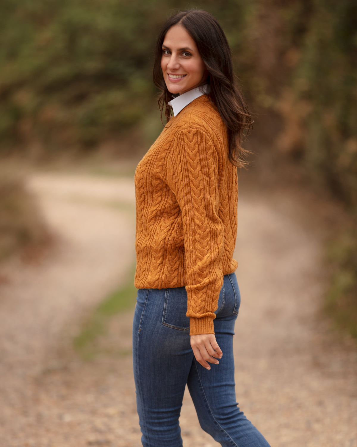 Herringbone Crew Neck Jumper - Mustard | John Partridge