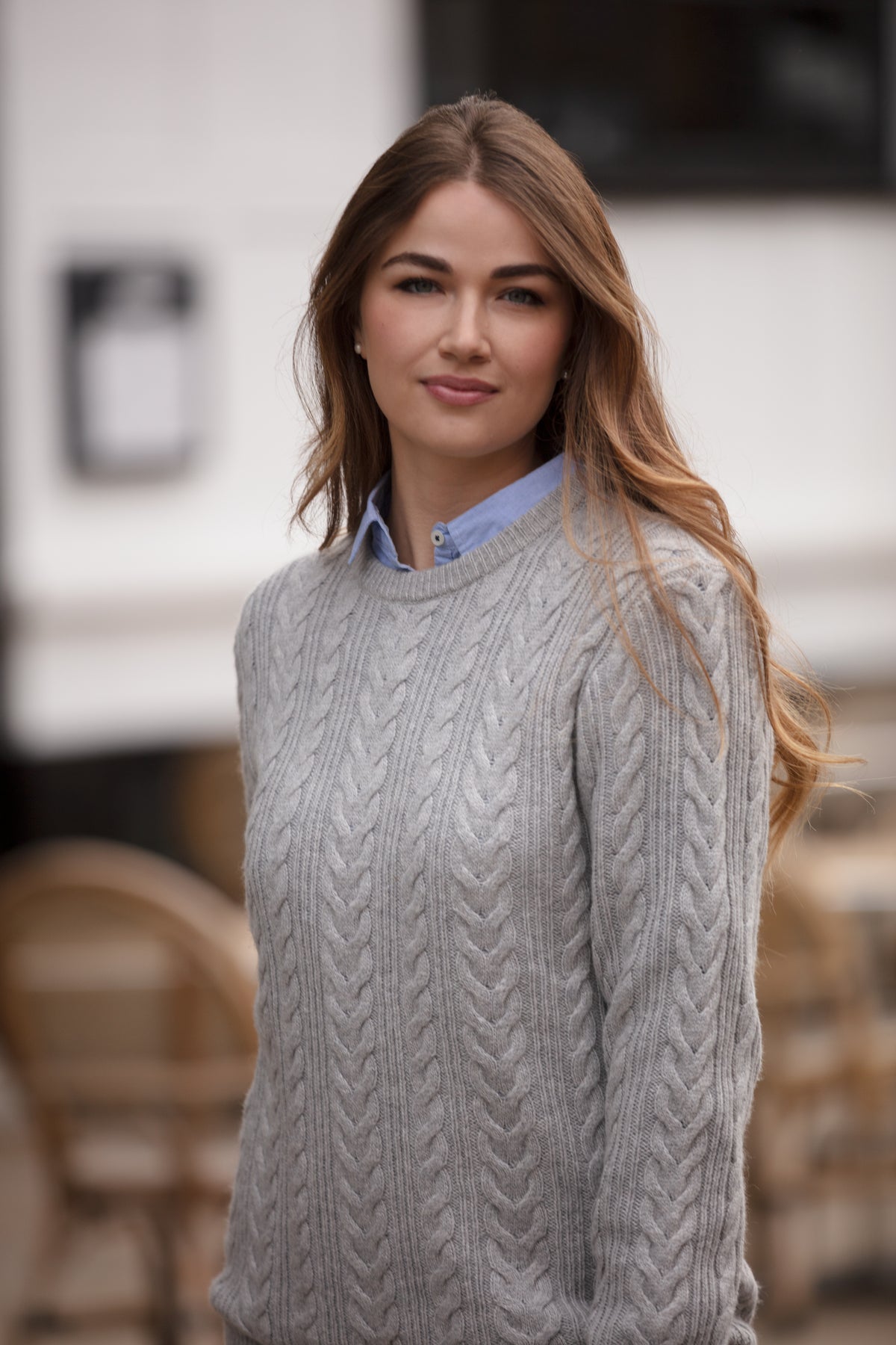 Herringbone Crew Neck Jumper - Grey