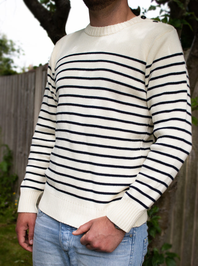 Natural Breton Stripe Sweatshirt Mens Knitwear John Partridge Co