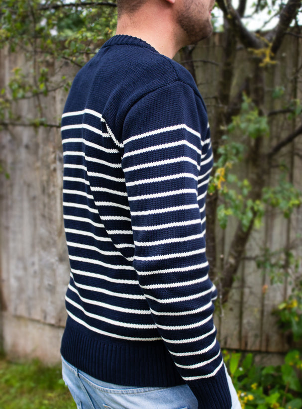 Navy Breton Stripe Sweatshirt Mens Knitwear John Partridge Co