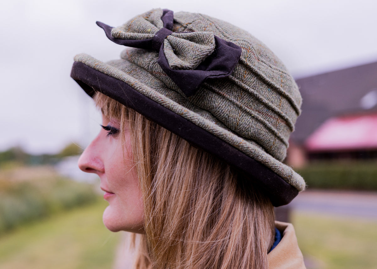 Ladies Bow Hat - Green Tweed - John Partridge & Co