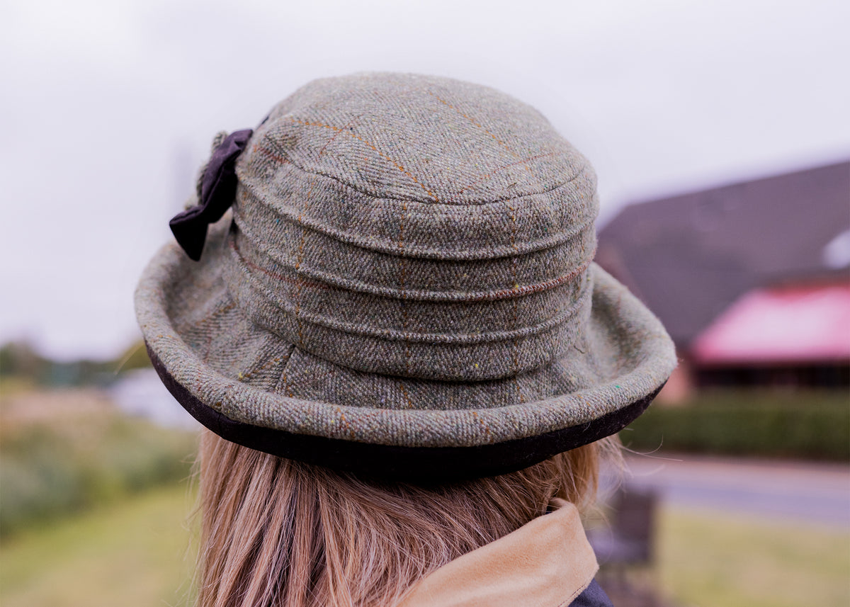 Ladies Bow Hat - Green Tweed - John Partridge & Co