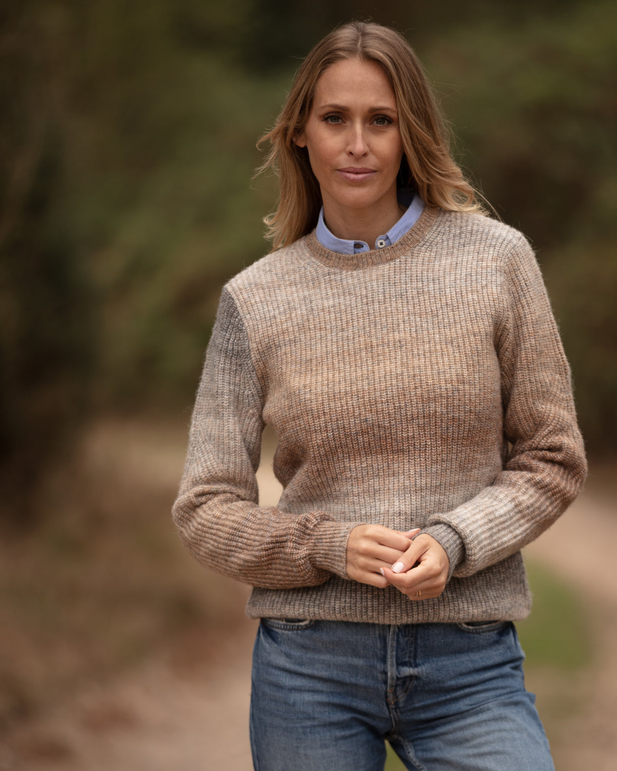 Ombre Eco Crew Neck - Brown Melange | John Partridge