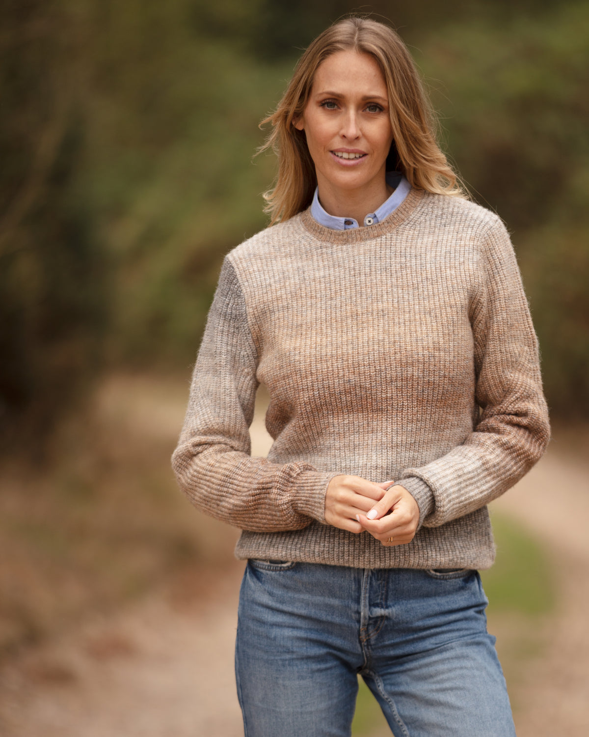 Ombre Eco Crew Neck - Brown Melange | John Partridge