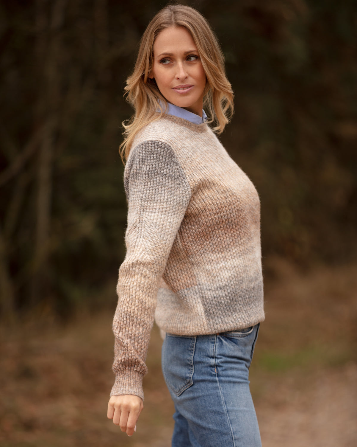 Ombre Eco Crew Neck - Brown Melange | John Partridge
