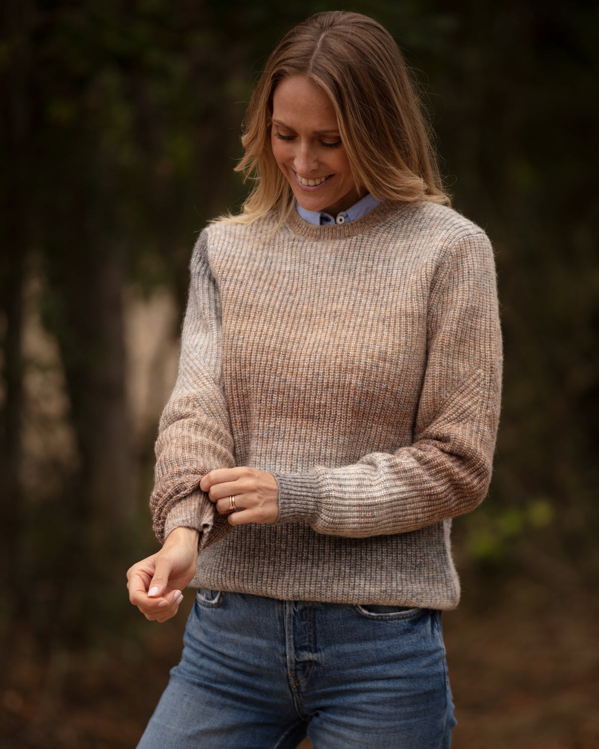 Ombre Eco Crew Neck - Brown Melange | John Partridge