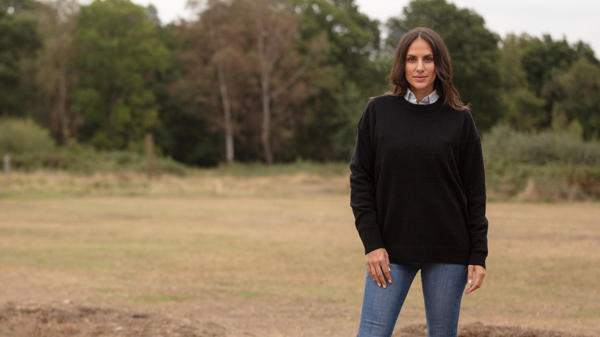 Oversized Crew Neck Jumper - Black | John Partridge