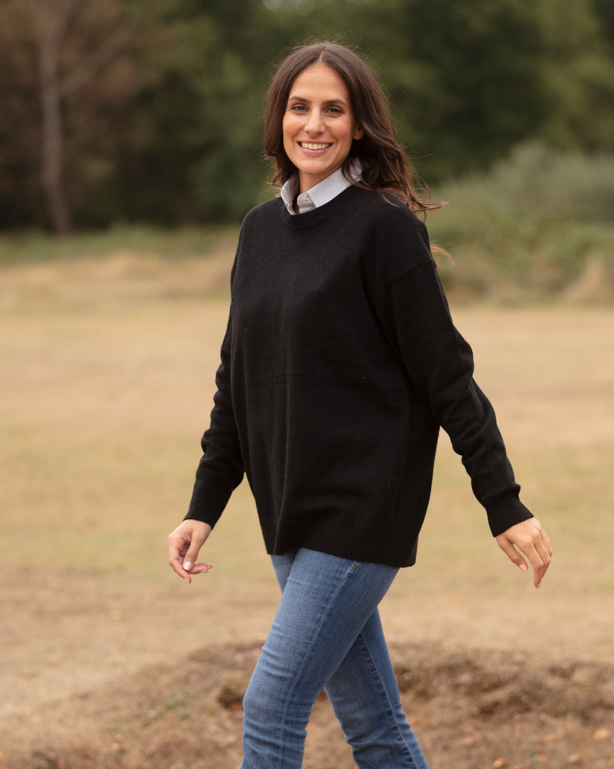 Oversized Crew Neck Jumper - Black | John Partridge