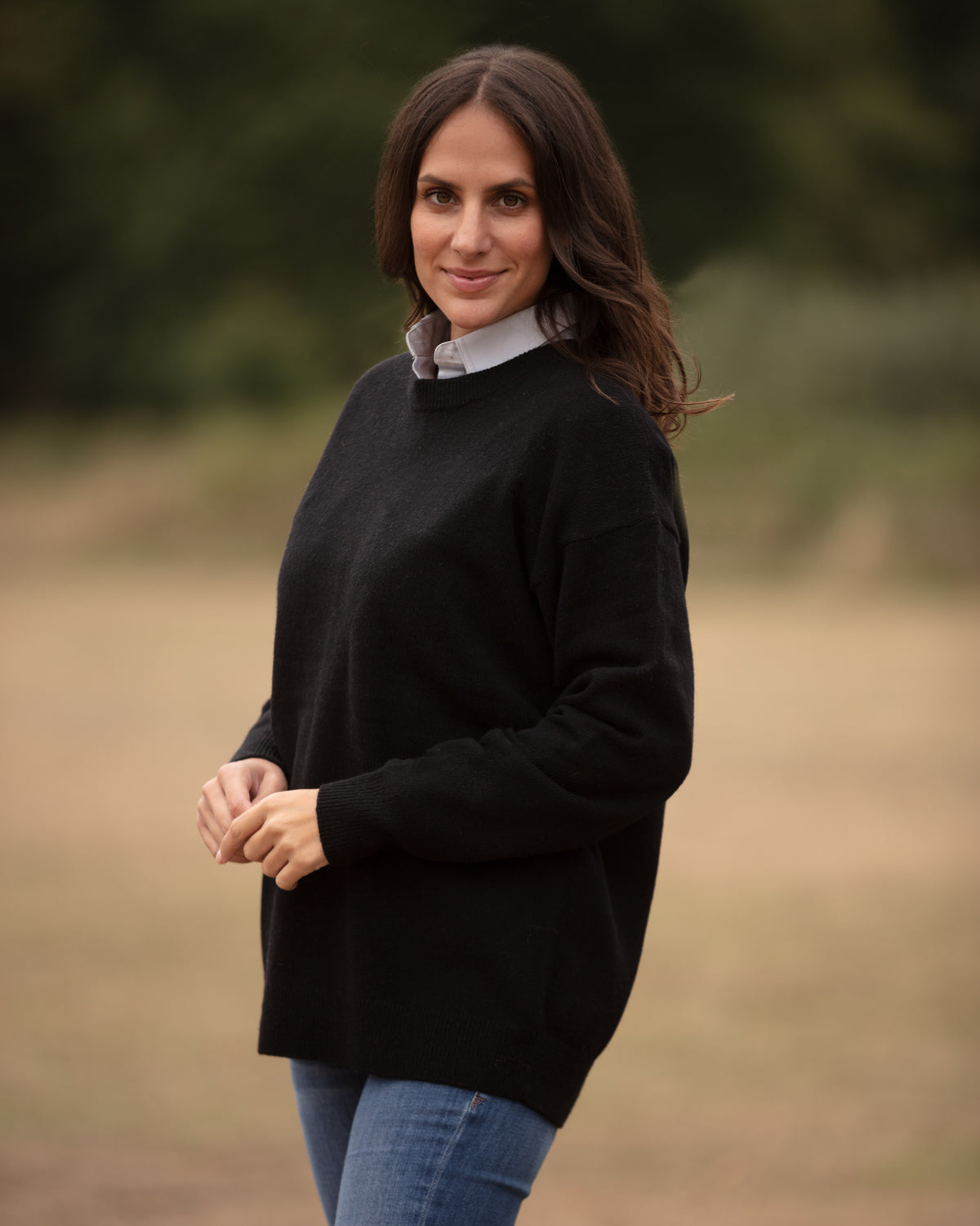 Oversized Crew Neck Jumper - Black | John Partridge