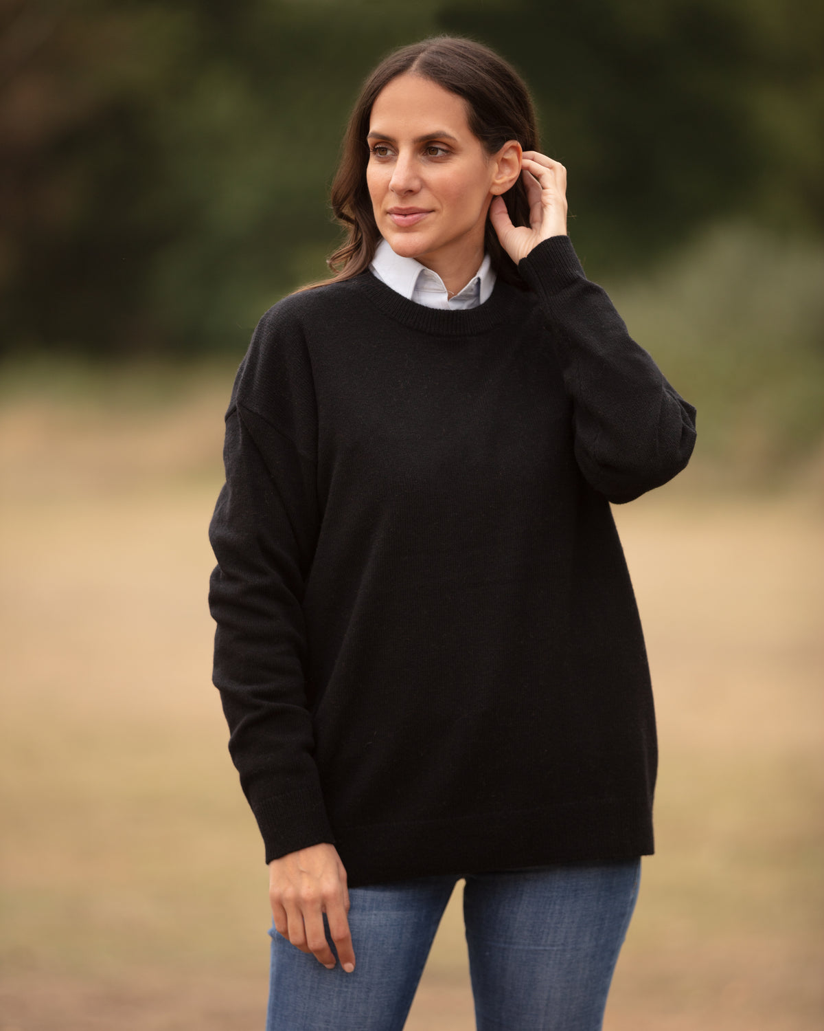Oversized Crew Neck Jumper - Black | John Partridge