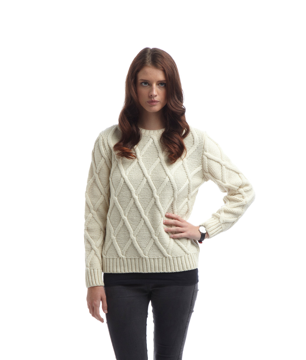 Ladies Cross Hatch Jumper - Cream - John Partridge & Co